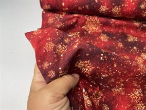 Bomuldsjersey - fine stjerner på bund i røde toner